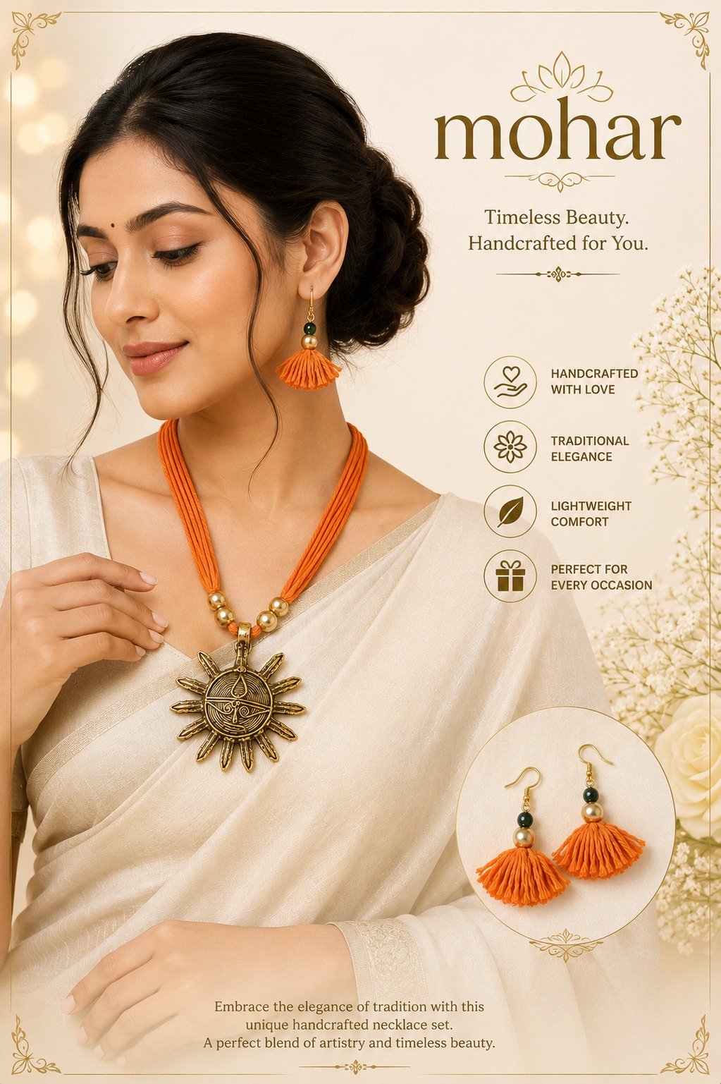 Handcrafted Sun Pendant Necklace Set - Image 3