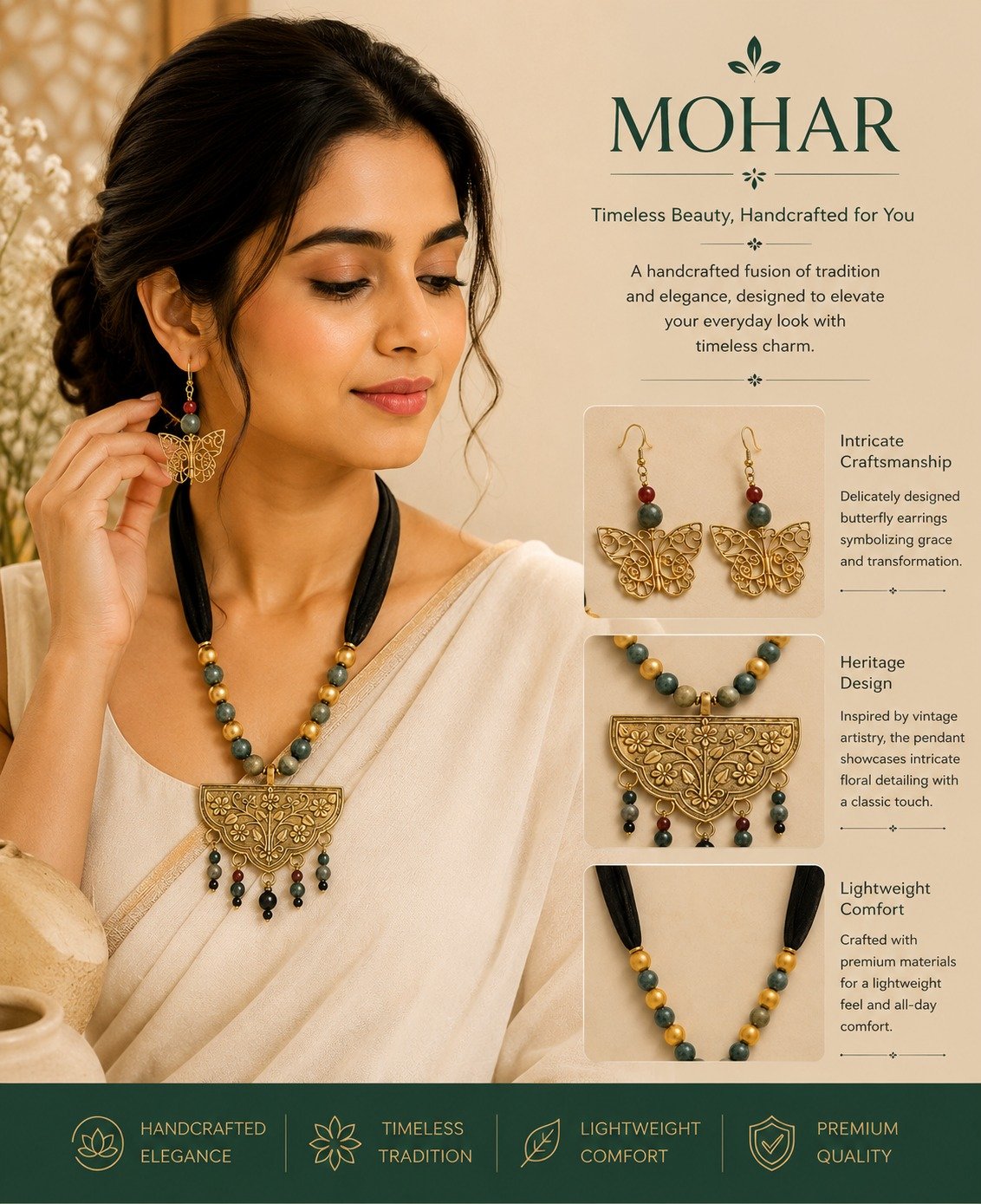 MOHAR Handcrafted Butterfly Jewellery Set - Image 3