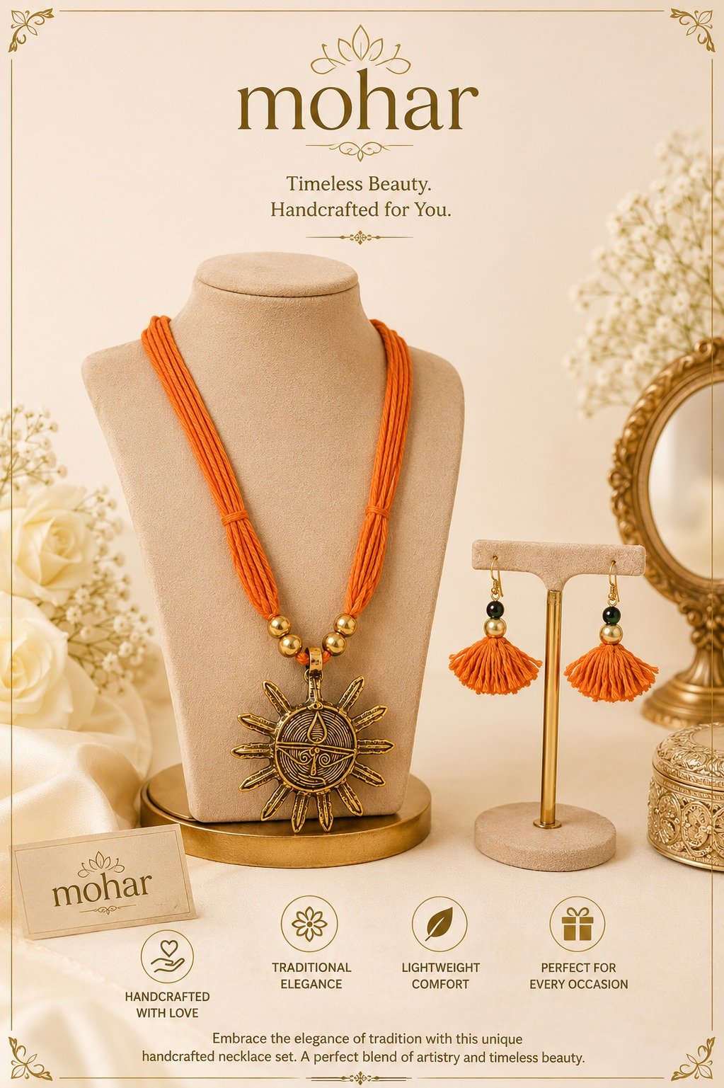 Handcrafted Sun Pendant Necklace Set - Image 2