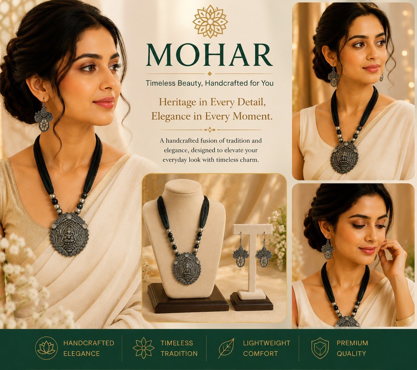 Handcrafted Antique Goddess Pendant Necklace Set with Matching Earrings - Image 3